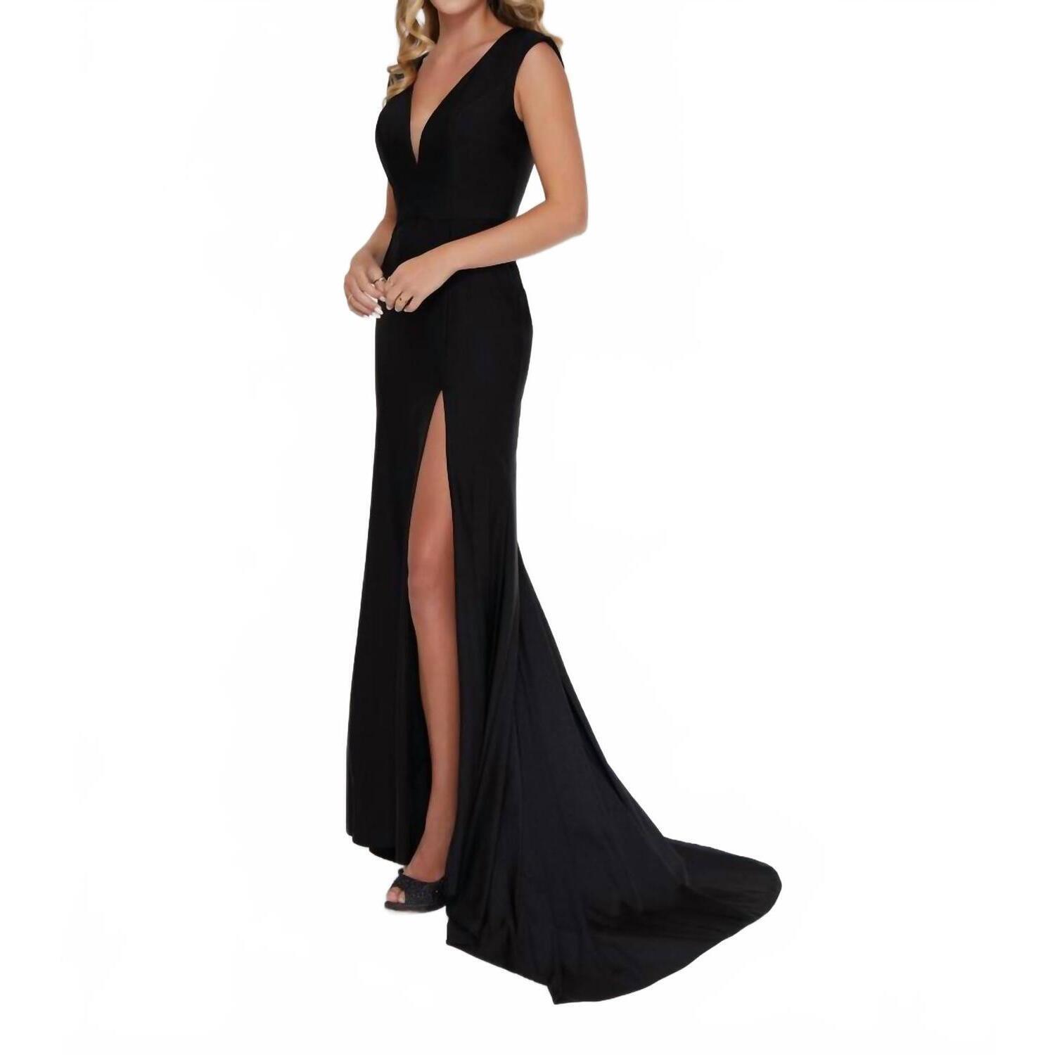 New House Of Wu Deep V-Neckline Prom Dress In Black